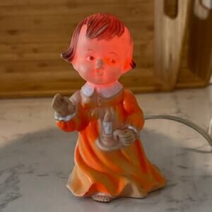 Vintage BONNYTEX CO. Plastic Lamp Nightlight Girl Orange Gown  Holding Candle